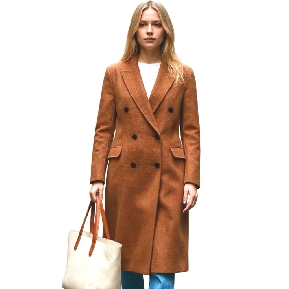Maje Galarita Double-breasted Wool-blend Felt Brown Coat NWT